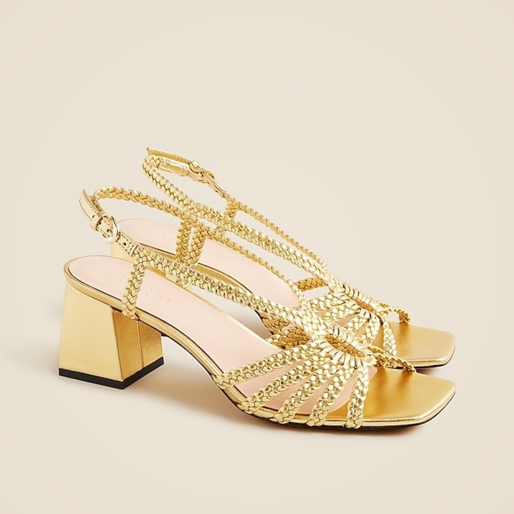 J.Crew Layne braided sandal heels in metallic gold leather 7.5